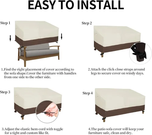 Vista 7 de Easy-Going Funda impermeable para muebles de patio, sofá biplaza para exteriores, resistente al viento, duradera