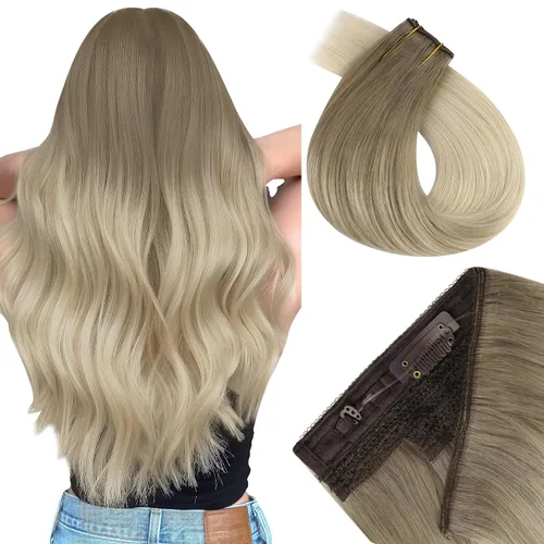 Vista 70 de Easyouth - Extensiones de cabello con alambre rubio, extensiones de cabello humano real, reflejos rubios ceniza, extensión de cabello rubio con hilo