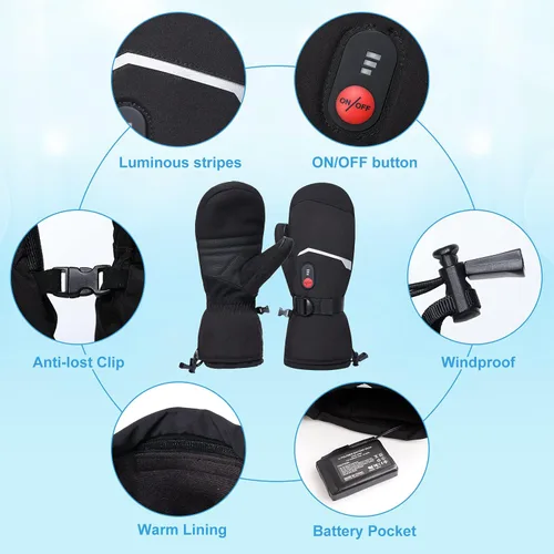 Vista 4 de Guantes de esquí con calefacción, manoplas con calefacción para hombres y mujeres, guantes de batería recargable de 7.4V para esquí y senderismo
