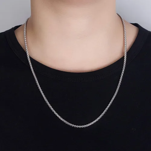 Vista 2 de Collar de plata de ley 925 maciza italiana para hombres y mujeres, 0.118 pulgadas, eslabones de Rolo cuadrados, cadena redonda, gargantilla