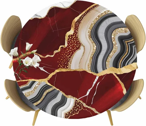 Vista 34 de Mantel ajustado para mesa redonda, mantel de otoño con hojas de otoño y calabaza de Acción de Gracias con borde elástico, mantel impermeable de Beige