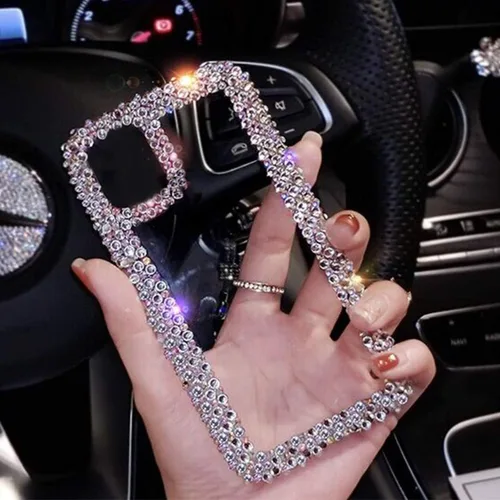 Vista 5 de Funda compatible con iPhone 15 para mujeres y niñas, funda 3D con purpurina brillante y destellos, funda de lujo con encantos de cristal