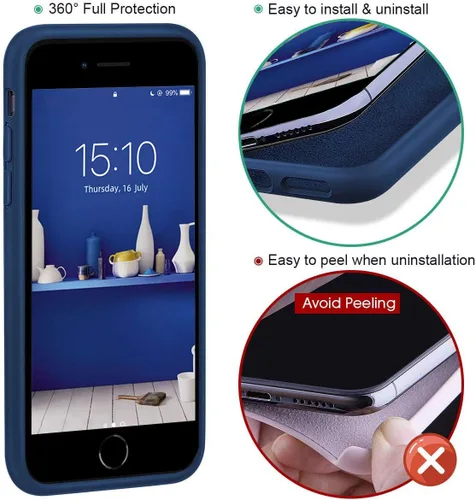 Vista 4 de IceSword Funda para iPhone SE 3 2022 [actualizada]/ iPhone SE 2020 (2ª generación)/iPhone 7/iPhone 8 funda de silicona azul, funda de goma de gel
