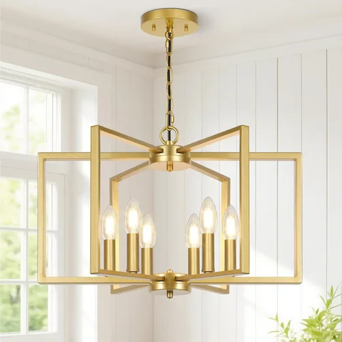 Vista 10 de Candelabro negro de granja, lámpara geométrica de 6 luces para comedor, moderna lámpara de techo industrial de metal, luces colgantes rústicas