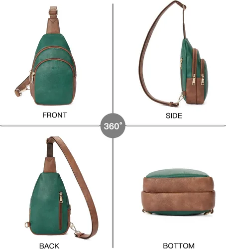 Vista 34 de Telena Riñonera pequeña para mujer, de cuero, cangureras, bolsa de pecho para mujer