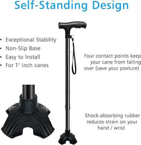 Vista 2 de XSL Cane Tips - Heavy Duty Rubbers Self Standing Quad Base Replacement Walking Cane Tips