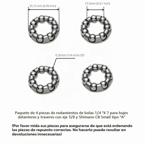 Vista 3 de Paquete de 4 jaulas de retención de rodamientos de bolas para bicicleta, rodamientos de bicicleta para servicio de rueda de cubo delantero