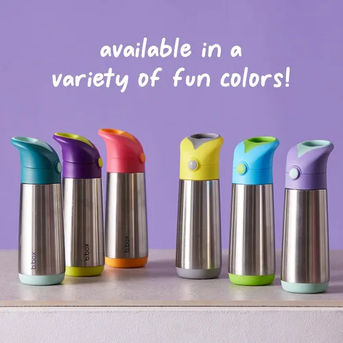 Vista 7 de Batman - Botella de agua b.box aislada de 12 onzas – Botella de agua para niños de acero inoxidable con popote de silicona de flujo libre, tazas
