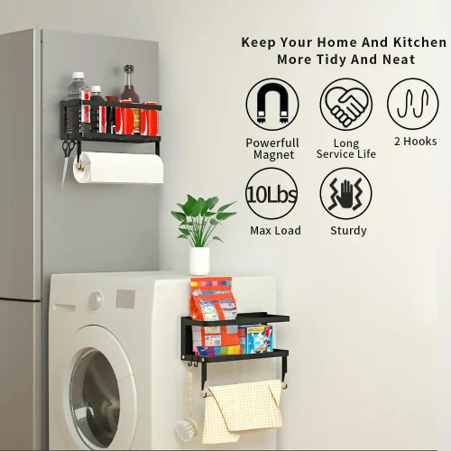 Vista 5 de Soporte magnético para toallas de papel para refrigerador, estante magnético para especias, estante magnético para estufa, toallero de montaje