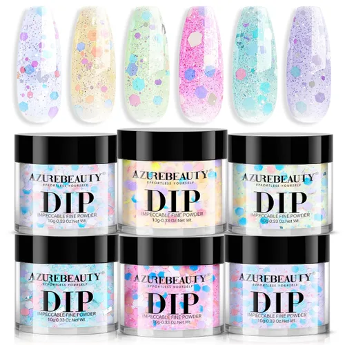 Vista 11 de AZUREBEAUTY Polvo de uñas de inmersión, kit de iniciación de 6 colores con purpurina marrón y roja, arte de uñas francesa, manicura de bricolaje