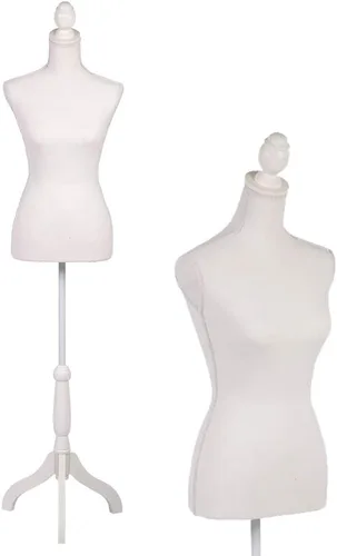 Vista 10 de FDW Maniquí 60”-67” de altura ajustable, modelo de vestido femenino, torso de soporte con trípode para ropa (blanco)