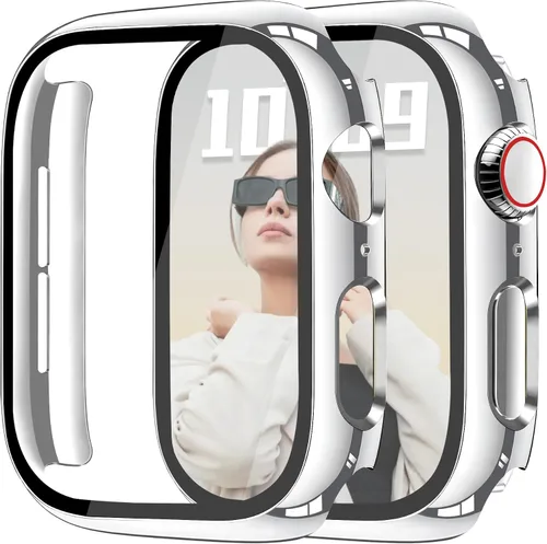 Vista 24 de JR.DM - Juego de 2 fundas de policarbonato duro de 38 mm con protector de pantalla de vidrio templado HD para Apple Watch Series 3/2/1, protector