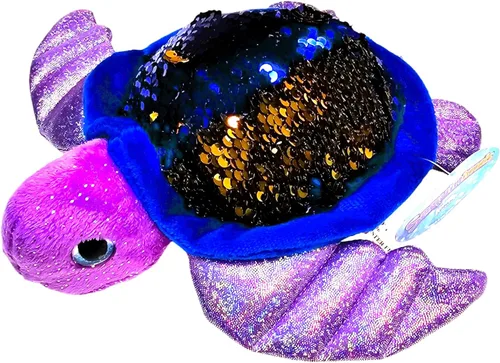 Vista 8 de Zugar Land Peluche reversible de tortuga marina con lentejuelas (11 pulgadas), diseño de lentejuelas reversibles, color rosa intenso/plateado
