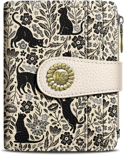 Vista 17 de Kelvoris Cartera pequeña Rfid para mujer, plegable, con cremallera, bolsillo para monedas, piel sintética, compacto, para tarjetas de crédito