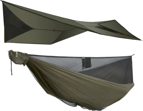 Vista 12 de OneWind Hamaca portátil para acampar de 11 pies con mosquitera, hamaca doble Ridgeline ajustable con correas de árbol de 2 x 12 pies, color marrón