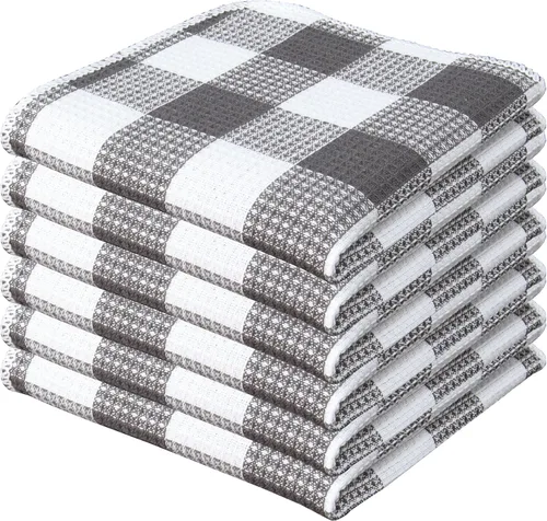 Vista 8 de PurpleEssences Trapos de cocina a cuadros con tejido de gofre, 100% algodón, 12 x 12 pulgadas, suaves, absorbentes, de secado rápido, trapos
