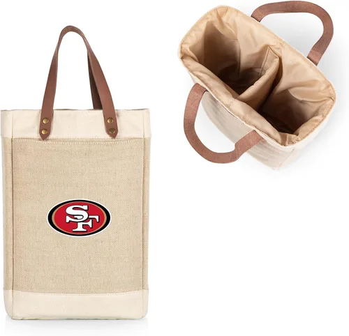 Vista 7 de PICNIC TIME NFL Pinot - Jute 2 Bottle Insulated Wine Bag - Wine Tote Bag - Wine Gift Bag, (Beige)