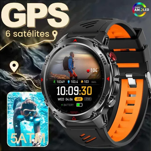 Vista 2 de Reloj inteligente impermeable para exteriores con pantalla de 1.46 pulgadas, GPS, linterna LED, brújula, batería de 540 mAh, más de 100 modos