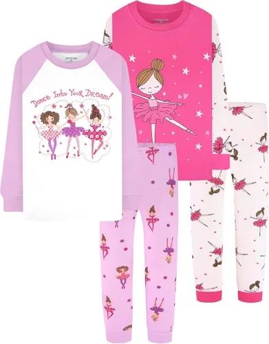 Vista 29 de DAUGHTER QUEEN Pijama de algodón para niñas de 4 piezas, talla 18 meses-12 años