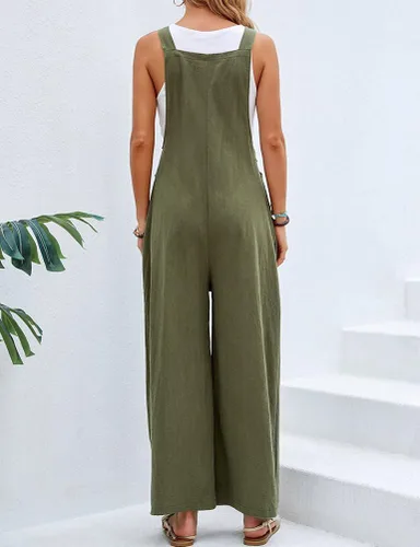Vista 2 de IDEALSANXUN Overol de pierna ancha para mujer, casual, de algodón, lino, holgado, para maternidad, verano, playa, overol