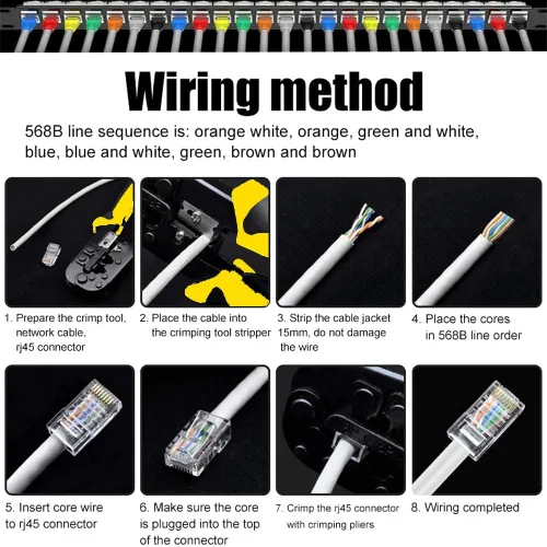 Vista 6 de TAIWAIN Crimp Network Tool for RJ45/RJ11/RJ12 Crimper Cat5/Cat7/Cat6 Crimping Pliers Cutter, Network Wire Stripper Ethernet LAN Tools Rj45 CAT5 Kit