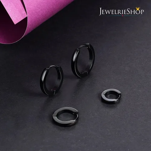 Vista 6 de JewelrieShop - Juego de aretes de aro quirúrgicos dorados, hipoalergénicos, aretes de aro para hombre (oro, negro, aretes de aro de acero inoxidable)