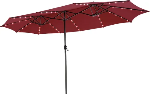 Vista 16 de Tangkula Sombrilla solar de patio de 13 pies, sombrilla de doble cara extra grande para mesa de mercado al aire libre con 36 luces LED, mango