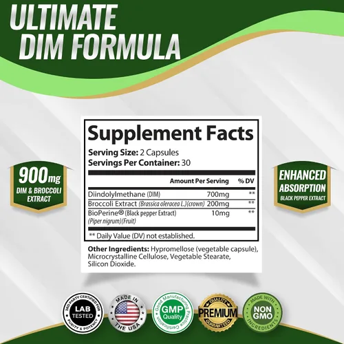 Vista 2 de Toplux DIM Suplemento 910 mg - Diindolilmetano para apoyar el metabolismo de estrógeno y el equilibrio hormonal para hombres y mujeres, vegano sin