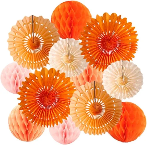 Vista 21 de 12 piezas de bolas de panal de 6 pulgadas y 8 pulgadas, abanicos de papel de seda, abanicos de bolas de panal para fiestas, decoraciones de pared