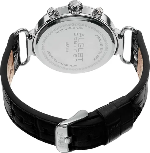 Vista 4 de August Steiner AS8131 - Reloj multifunción para hombre, 3 subesferas de cuarzo suizo en correa de cuero genuino con textura de cocodrilo