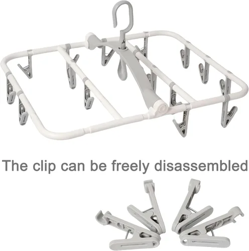Vista 3 de Foshine Perchas de secado de ropa plegables de plástico con 20 clips de secado (gris claro, rectangular)