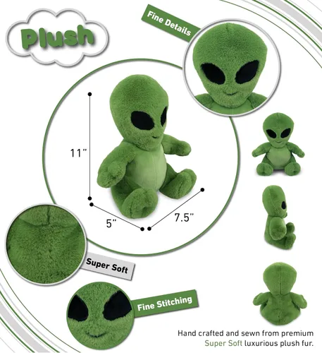 Vista 3 de DolliBu Peluche alienígena de peluche, alienígena verde suave, abrazable, adorable juguete de peluche de criatura espacial, lindos regalos extraños