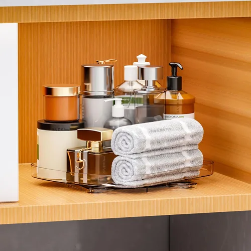 Vista 7 de Yieach Plato giratorio Lazy Susan para refrigerador transparente, 11.9 x 10.2 pulgadas, organizador cuadrado para nevera, bandeja giratoria grande