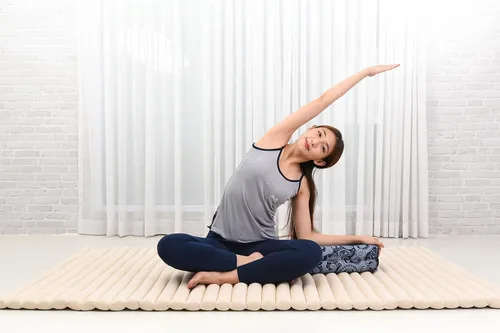 Vista 4 de Leewadee Bloque de yoga - Cojín de suelo para práctica de yoga, cojín de asiento de meditación para entrenamientos llenos de kapok CBT1 - Azul