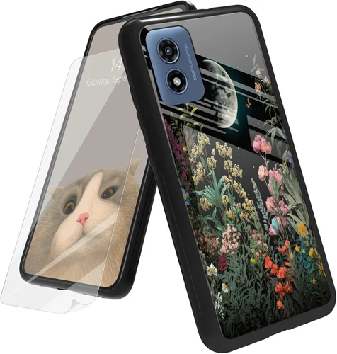 Vista 39 de Funda para Motorola Moto G Play 4G 2024 con protector de pantalla, parte trasera de vidrio templado + funda de silicona suave TPU absorción