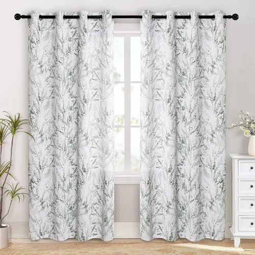Vista 2 de MYSKY HOME Cortinas para sala de estar, 84 pulgadas de largo, con aislamiento térmico, cortinas de oscurecimiento de habitación, patrón de ramas