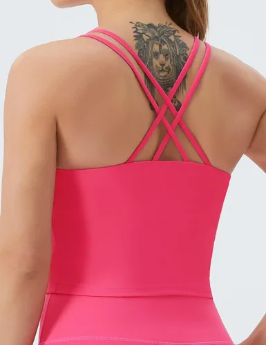 Vista 3 de THE GYM PEOPLE Sujetador deportivo con espalda cruzada para mujer, cuello halter, camiseta corta sin mangas con almohadillas extraíbles
