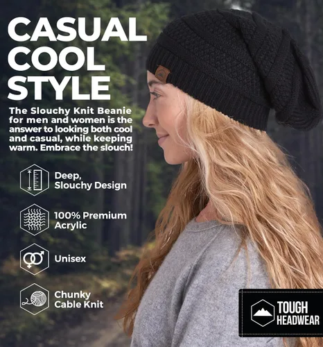 Vista 2 de Slouchy Cable tejido Gorro de lana por Tough Headwear – Gorro de lana de gran tamaño Sombreros Gorros Graves Sombreros Para Hombres y Mujeres