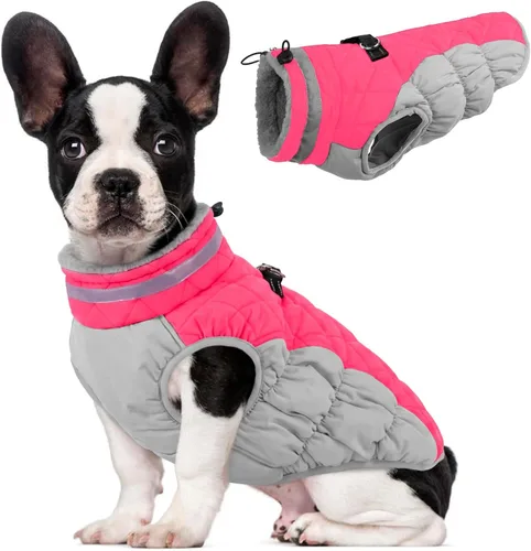 Vista 56 de Lelepet Abrigo cálido para perro, abrigo de invierno para perro, chaqueta impermeable para perros con arnés integrado reflectante de forro polar