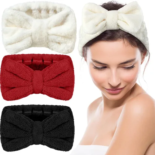 Vista 17 de Hicarer Diadema de toalla de 3 piezas para mujer, para maquillaje, spa, para lavarse la cara y la ducha (beige)
