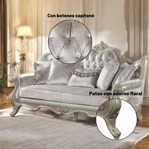 Vista 11 de Acme Libertee - Sofá tapizado con 5 almohadas en beige y champán