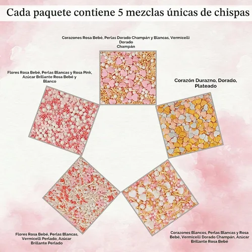 Vista 4 de Confect - Mezcla de chispas de perlas rosas, plateadas, doradas y blancas, decoraciones comestibles para hornear para pasteles, cupcakes, galletas