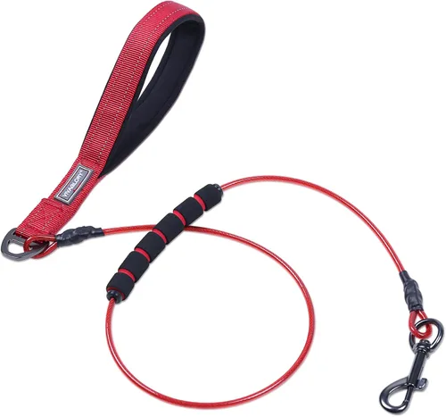 Vista 14 de VIVAGLORY Toughbite - Correa para perro a prueba de mordeduras, no masticable, con mango de tráfico y doble asa para entrenamiento y caminar, metal