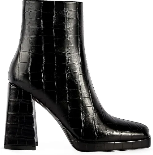 Vista 2 de ANN CREEK Botines de tacón grueso para mujer, con cremallera lateral, punta cuadrada, tacón alto, botas casuales