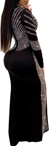 Vista 2 de Vestidos para mujer, sexy, manga larga, con pedrería brillante para cumpleaños, fiestas, clubes y eventos nocturnos