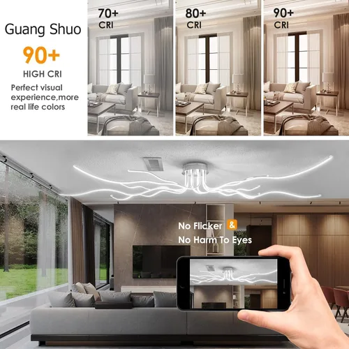 Vista 8 de Lámpara de techo LED regulable de 10 luces, iluminación moderna de lujo cerca del techo para cocina, comedor, hogar Negro