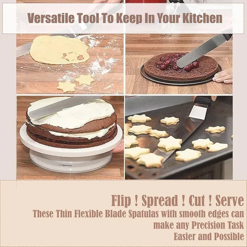 Vista 2 de A2Z SCILAB Cuchillo de mantequilla con mango de madera, espátula de glaseado para pasteles, herramienta de decoración de pastelería, acero