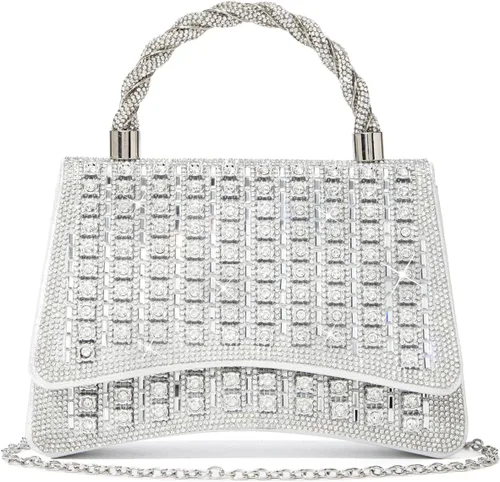 Vista 13 de Bolso de mano con strass para mujer, bandolera brillante y bolsos para boda, fiesta, noche, bolso cruzado