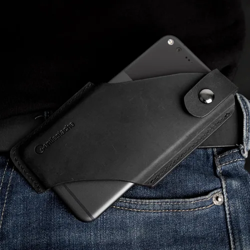 Vista 6 de Gentlestache Funda de cuero para teléfono celular con clip para cinturón, bolsa de cuero para iPhone Samsung Motorola, funda para cinturón con Negro