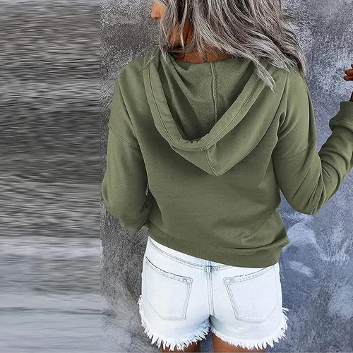 Vista 46 de Sudaderas con capucha para mujer, con cuello de botón, sin botones, con cordón, manga larga, lindas, ropa para adolescentes y niñas